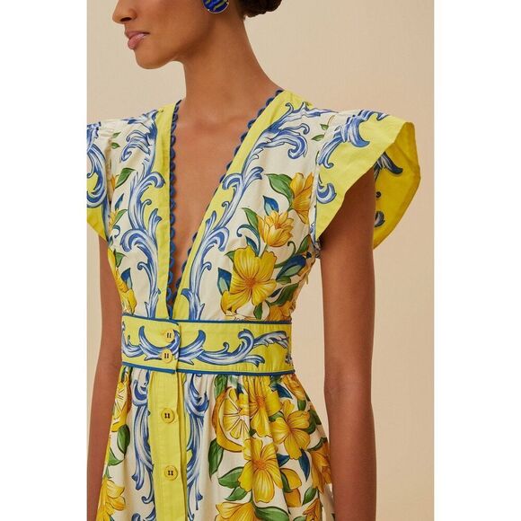 Farm Rio Women's Multicolor Sicily Scarf Print Cotton Maxi Dress Size Small NWOT - Picture 3 of 15